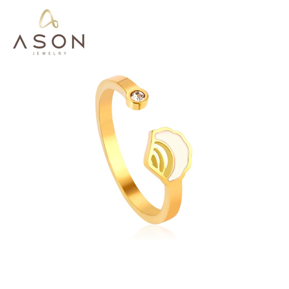 ASON Trendy Shell Finger Ring Stainless Steel Conch Pattern Open Ring for Women Wedding Ring Christmas Gift Accessory asonjewelry